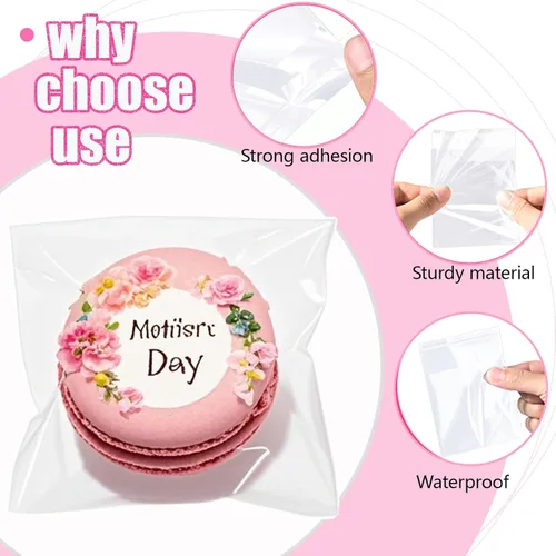 Miniatura 2 de ROSPAKTEK 100 bolsas transparentes para macarrones de 3.5 x 3.5 pulgadas, bolsas Oro cubiertas de chocolate, bolsa para galletas, bolsa de celofán