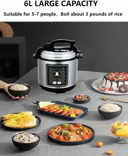 Miniatura 2 de Olla a presión eléctrica 10 en 1 con función de reserva de 24 horas, olla de cocción lenta, arrocera, wok, pastel, yogur, etc., 6 L, acero