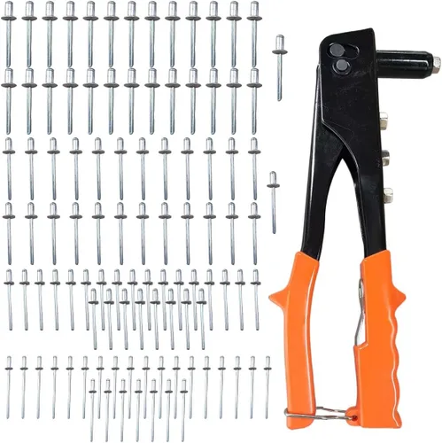BDZMC Pistola de Remaches, Remachadora Manual Profesional de Mano, Remaches de 3/32", 1/8", 5/32", 3/16", Kit de Pistola de Remaches Pop de Servicio