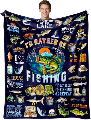 Manta de pesca para hombres y niños, manta de franela suave y cálida divertida de pescado, el mejor regalo para los amantes de los pescadores,