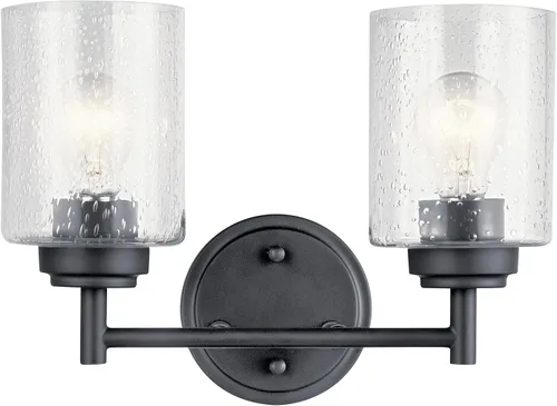 KICHLER 45885BK Winslow - Lámpara de tocador de 12.75 pulgadas con 2 luces, 150 W totales, color negro