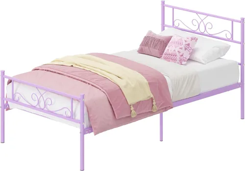 Miniatura 8 de Weehom - Base de cama tamaño individual con cabecero, estribo, soporte de listones de acero, cama metálica tamaño individual, no necesita somier