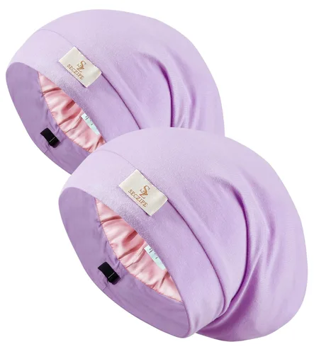 Miniatura 8 de SECZIPE 2 piezas de envoltura de cabello de satén de seda para dormir, gorras ajustables de noche para cabello rizado natural para mujeres y hombres