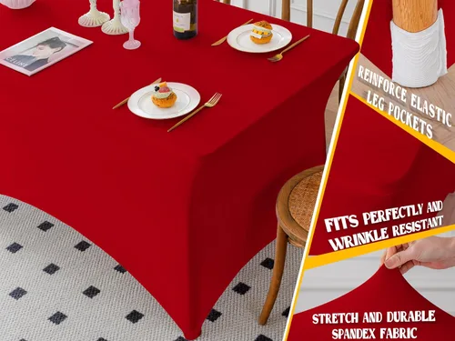 Miniatura 32 de Famstar Paño de Mesa Negro de 4 Pies de Elastano, Paño de Mesa Ajustado para Mesas Rectangulares, Fundas Elásticas Lavables Sin Arrugas
