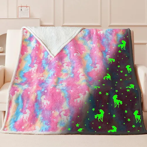 QSTEHEML Manta de unicornio que brilla en la oscuridad, regalo de cumpleaños para niñas de 3 a 12 años, regalos de juguetes de unicornio, manta de