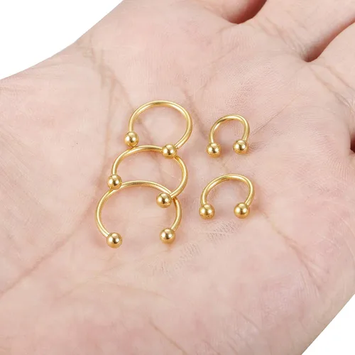 Miniatura 6 de ORAZIO 30 anillos de herradura de acero inoxidable para tabique nasal, calibre 16G, para cartílago, tragus, hélice, ceja, labio, labio, pezón