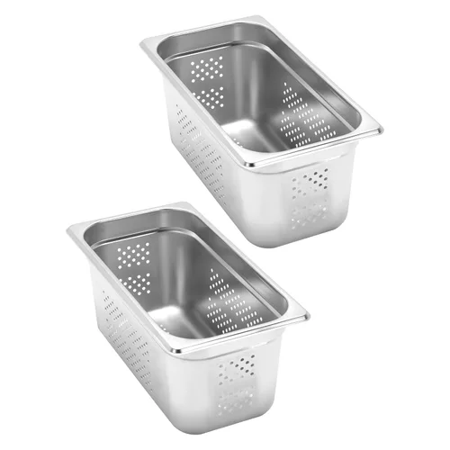 Miniatura 9 de BIEAMA Bandeja para mesa de vapor de 1/3 de tamaño, 4 pulgadas de profundidad, acero inoxidable perforado antiatascos NSF, bandeja de hotel