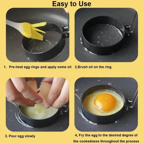 Miniatura 7 de Anillos para huevos de acero inoxidable de 3 pulgadas para Egg McMuffins, paquete de 4, moldes para huevos para freír huevos, anillo para mini Rojo