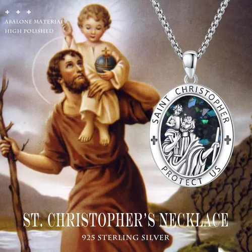 Miniatura 353 de Collar con colgante de plata de ley 925 con medalla de San Patrón, joyería religiosa para hombres y mujeres, con cadena de acero inoxidable 316L