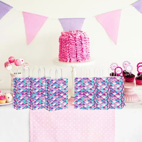Miniatura 7 de Tevxj 16 bolsas de regalo de sirenas para fiesta temática de sirenas, bolsas de regalo para fiestas temáticas de princesas, bolsas de dulces