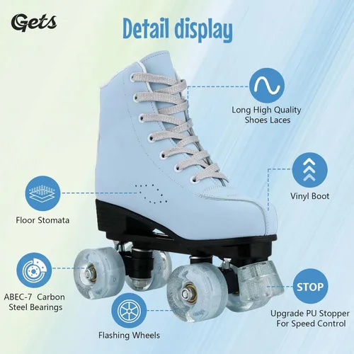 Miniatura 4 de Gets Patines con Ruedas para Mujeres y Hombres con 4 Ruedas que se Iluminan para Interiores y Exteriores, Patines de Cuero PU de Caña Alta