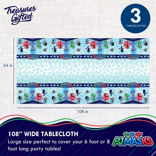 Miniatura 2 de Treasures Gifted Suministros para fiesta de cumpleaños con licencia oficial de PJ Masks, paquete de 1 mantel de 54 x 108 pulgadas, decoraciones