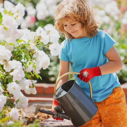 Miniatura 7 de COOLJOB 3 pares de guantes de jardinería para niños pequeños de 3 a 5 años, guantes de trabajo de goma con agarre para niños y niñas, rojo, verde