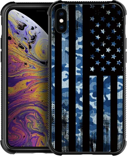 Miniatura 75 de Funda compatible con iPhone X/XS, diseño de bandera estadounidense de béisbol, TPU suave, a prueba de golpes, de vidrio templado, para iPhone X/XS