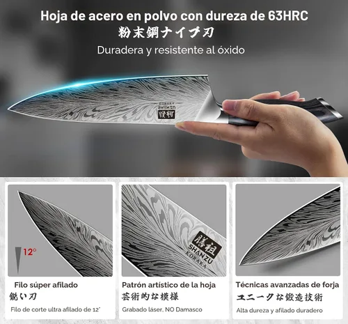 Miniatura 3 de SHAN ZU Juego de 16 piezas de cuchillos, juego de bloque de cuchillos en acero en polvo, juego de cuchillos de cocina ultra afilados, juego
