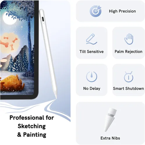 Miniatura 4 de Lápiz capacitivo para iPad 2018-2024, NTHJOYS para Apple iPad Pencil con rechazo de palma, magnético, sensibilidad a la inclinación, funciona