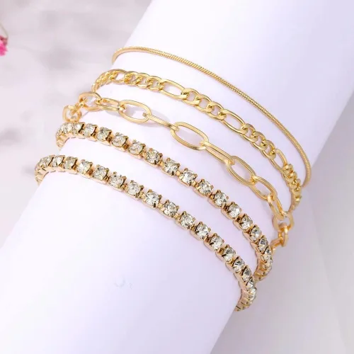 Miniatura 2 de Delicadas pulseras de cadena de oro para mujeres y niñas, pulsera chapada en oro de 14 quilates, apilable, ajustable, pulseras de cadena de clip