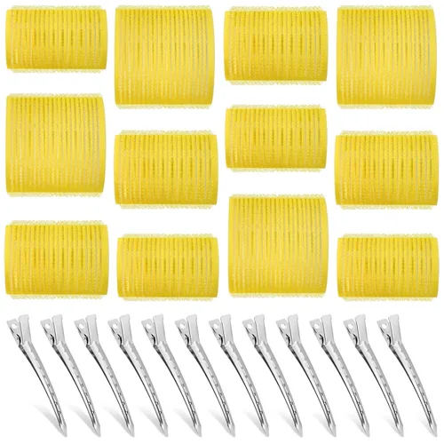 Miniatura 9 de Juego de rulos de cabello de autoagarre, 24 piezas con 3 tamaños (4 jumbo, 4 grandes, 4 medianos) y 12 clips para volumen en cabello largo, corto
