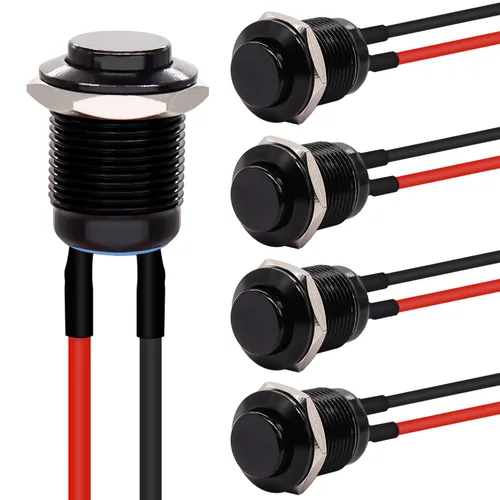Miniatura 21 de Twidec/6 piezas de interruptores de botón momentáneo SPST AC250V/3A AC125V/6A mini apagado(encendido) en negro + rojo con cables presoldados Negro