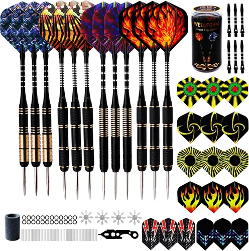 Juego de dardos de punta metálica, juego de dardos de punta de acero 22g y 28g profesionales para dardos con guía de dardos y estuche de dardos,