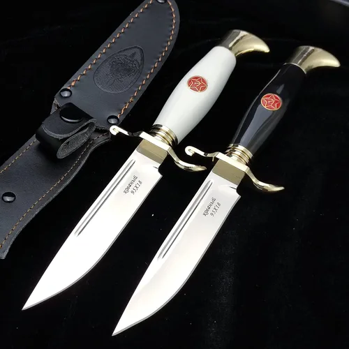 Miniatura 2 de HUAAO Cuchillo Bowie con funda, cuchillo de supervivencia de hoja fija de espiga completa con mango acrílico para caza, pesca y campamento (negro)