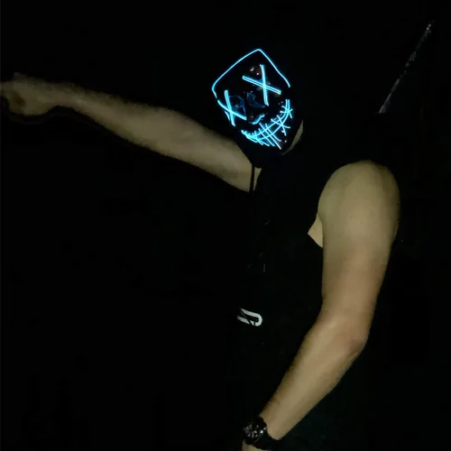 Miniatura 5 de Poptrend Máscara de Halloween con luz LED para festivales, cosplay, disfraz de Halloween, fiestas de máscaras, carnaval, regalos (azul)