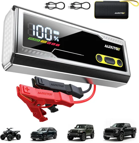Miniatura 12 de AUXITO Arrancador de 6000A, arrancador de batería de coche de 12V, hasta todos los motores de gasolina y diésel de 12L con pantalla LED, caja