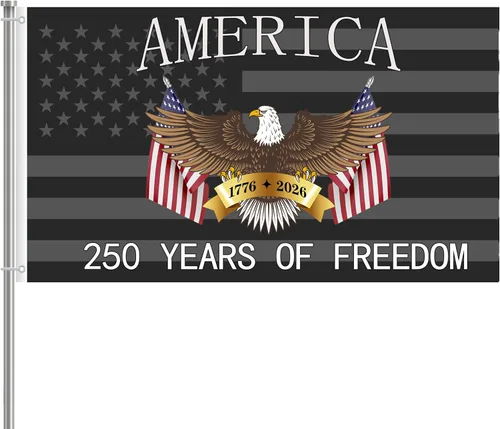 Miniatura 8 de Bandera de aniversario de 250 de 3 x 5 pies, 2 caras, 3 capas, bandera de aniversario del 250 aniversario We The People 1776-2026, decoración