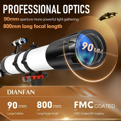 Miniatura 2 de Dianfan Telescopio, apertura de 90 mm y longitud focal de 800 mm, telescopios para adultos de astronomía, telescopio refractor profesional portátil