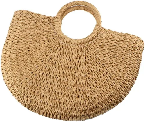 Miniatura 3 de Bolsa de paja para mujer bolsa de playa de paja de verano grande tejida redonda asa de mano Hobo Natural Rattan Travel Beige talla única