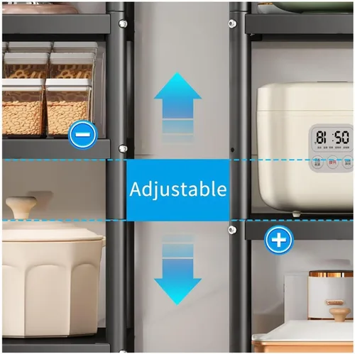 Miniatura 5 de Estantes de almacenamiento de cocina, estantes de metal ajustables para almacenamiento de despensa con ruedas rodantes, estante de almacenamiento