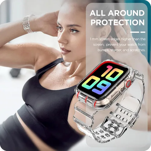 Miniatura 6 de DABAOZA - Correa compatible con Apple Watch de 49 mm, 46 mm, 45 mm, 44 mm, 42 mm, 41 mm, 40 mm, 38 mm, con protector, correa de TPU brillante