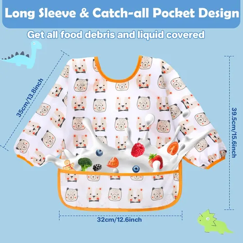 Miniatura 3 de Lictin Long Sleeve Bibs 5 Pack - Baby Bibs for Girl or Boy, Reusable Infant for Feeding Teething or Weaning