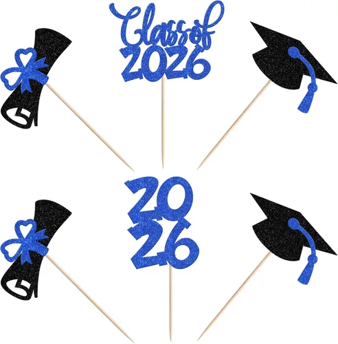 Miniatura 3 de 24 piezas 2026 temáticas de graduación 2026 decoraciones para cupcakes con purpurina clase de 2026 Diploma Congrats 2026 Tapa de graduación