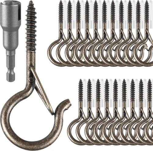 Miniatura 13 de Q Hangers 25 PCS Ganchos de Rosca para Luces de Cadena de Exteriores, Cesta Colgante Giratoria Ganchos para Luces de Patio con Hebilla Segura Gancho