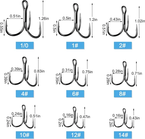 Miniatura 3 de Treble Fishing Hooks, 110pcs Super Sharp Triple Fish Hook Classic Round Bend High Carbon Steel Treble Hooks Barbed for Catfish Bass Trout Freshwater