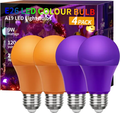 Miniatura 8 de Bombillas de luz amarilla anti-insectos A19 LED, base E26, 9W (equivalente a 60W), 2000K ámbar, uso en porche exterior, paquete de 2