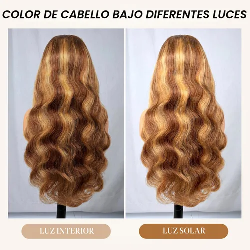 Miniatura 4 de Pizazz Pelucas de cabello natural con encaje frontal color rubio miel, predepiladas con línea de cabello natural 13x4, pelucas sin pegamento