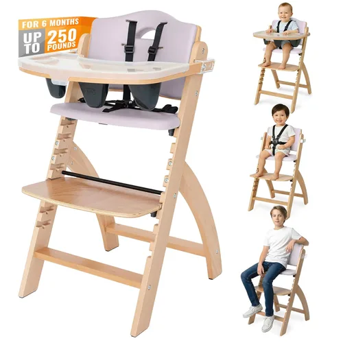 Miniatura 19 de Abiie Beyond Junior - Silla alta de madera con bandeja - Silla alta ajustable y convertible para bebés y niños pequeños - 6 meses a 250 libras