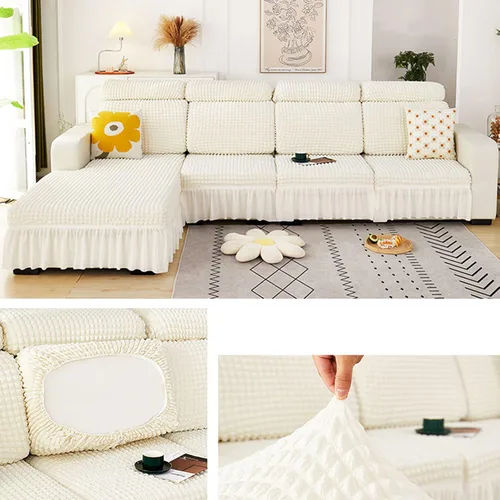 Miniatura 21 de Fundas elásticas para cojín en forma de L, funda de sofá modular de 1/2/3/4 asientos, con falda, sillón, sofá biplaza, protector de muebles