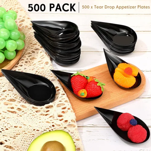 Miniatura 5 de Foaincore 500 cucharas de aperitivo de 4 pulgadas, mini platos de aperitivo de plástico, suministros de catering, cucharas de degustación Negro