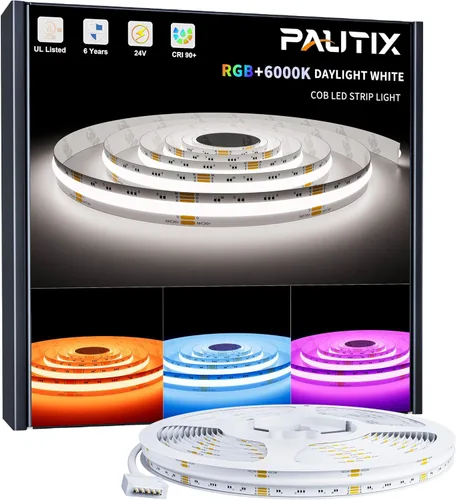 Miniatura 11 de PAUTIX COB - Tira de luces LED, RGBW luces LED RGB+2700K blanco cálido, certificación UL, sin puntos, 24 V, cinta LED que cambia
