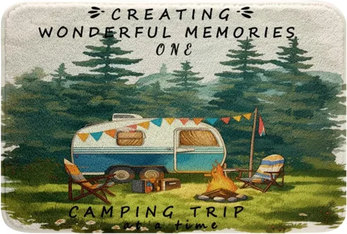 Miniatura 9 de Erosebridal Happy Camping - Tapete de baño para cámper, autocaravana, auto, alfombra de baño marrón de granja 3D, alfombra de baño con patas