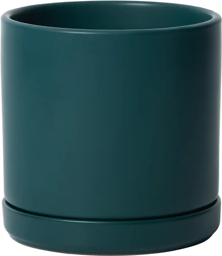 Miniatura 64 de D'vine Dev Maceta de cerámica de 10 pulgadas con orificio de drenaje y platillo, maceta redonda cilíndrica para interiores, color negro, 94-O-E-2