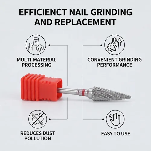 Miniatura 2 de Keenso Broca de uñas, forma cónica profesional, punta de manicura de acero de tungsteno para manicura, pedicura, eliminación de gel, semipermanente