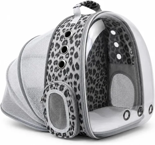 Miniatura 9 de Mochila expandible para gatos y perros, mochila de viaje para mascotas con ventana de burbujas con malla transpirable, estructura anticolapso, Negro