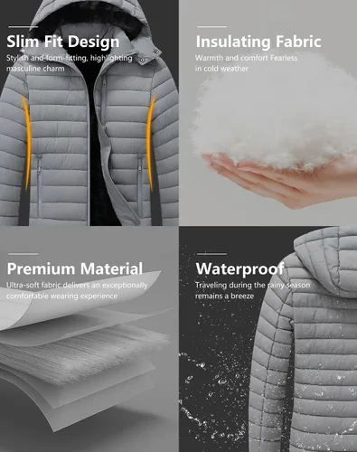 Miniatura 5 de Abrigo acolchado de plumón para hombre, resistente al viento, impermeable, forro de franela, capucha desmontable, grueso para el calor del invierno