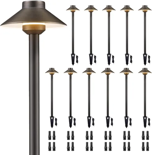 Miniatura 28 de Gardenreet Luces de camino de latón para exteriores, iluminación de camino de paisaje de bajo voltaje con cable, luz LED de pasarela de 12 V