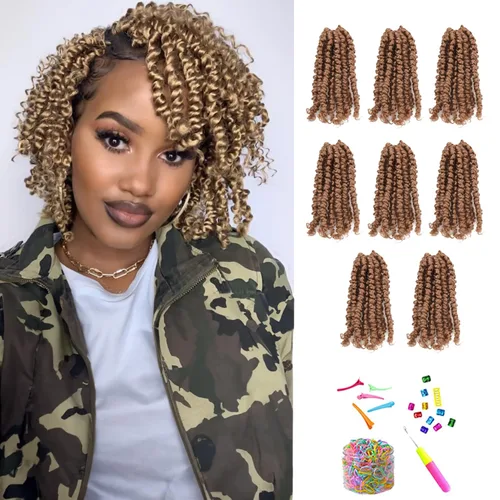 Miniatura 11 de Cabello de Ganchillo Pre-Retorcido Passion Twist para Mujeres Negras y Niños, Cabello Passion Twist Pre-Enrollado Trenzas Bohemias 4 Pulgadas 8