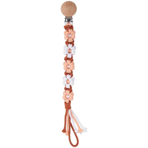 Clip para chupete para niños y niñas, diseño de margaritas florales, macramé, clip para chupete, correa bohemia de madera hecha a mano de algodón